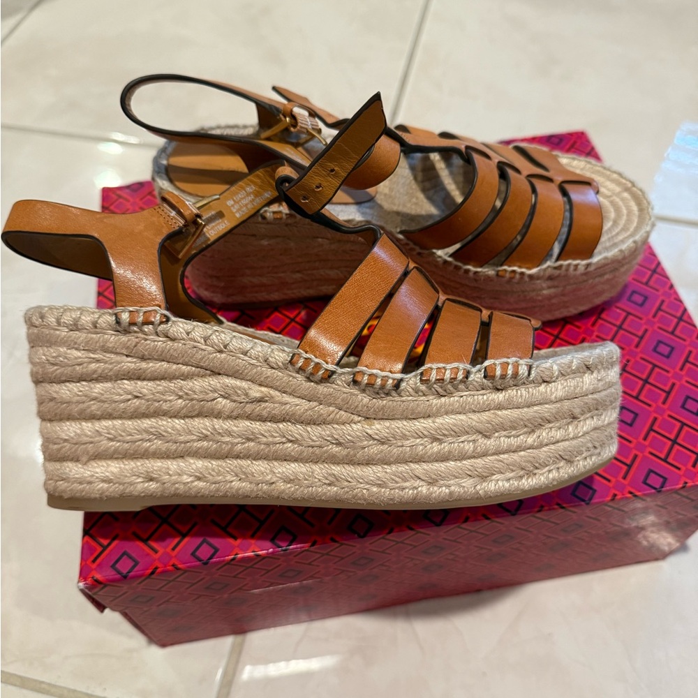 Tory Burch Brown Espadrille Platform Sandals